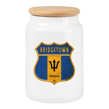 Bridgetown Barbados coat of arms flag design - Cookie Jar with Wooden Lid - white - Front