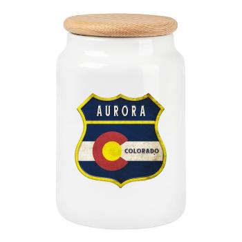Aurora Colorado coat of arms design - Cookie Jar with Wooden Lid - white - Front