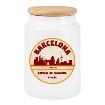 Emblème vintage de la Skyline de Barcelone - Boîte à biscuits avec couvercle en bois - blanc - Devant