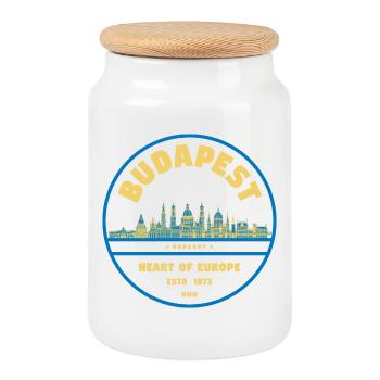 Budapest Skyline Emblem Heart of Europe - Keksdose mit Holzdeckel - Weiß - Vorne