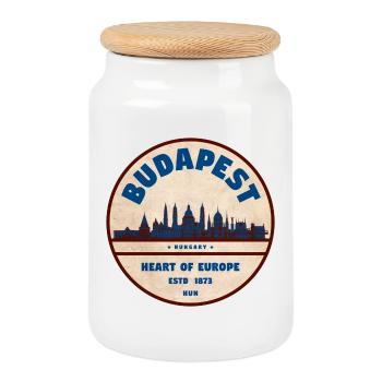Écusson vintage du Budapest Cœur d’Europe - Boîte à biscuits avec couvercle en bois - blanc - Devant