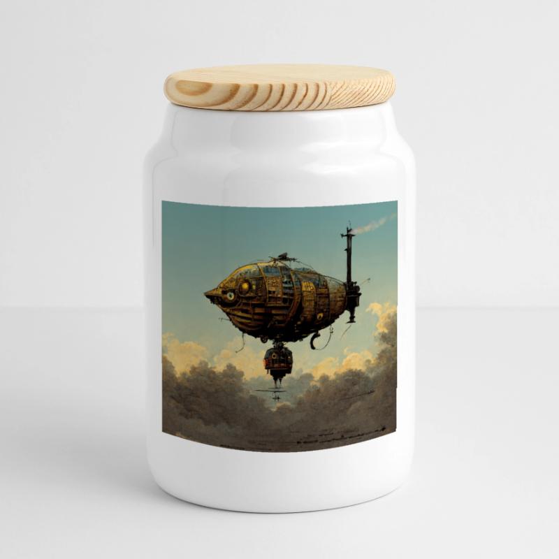 Dirigeable Steampunk Boîte à biscuits avec couvercle en bois