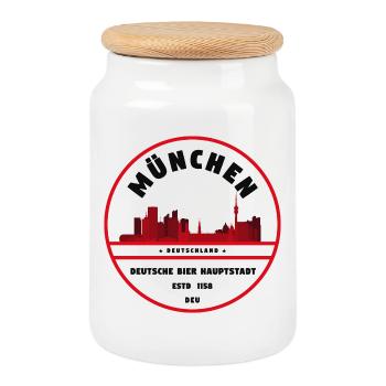 München Bier Hauptstadt Emblem - Keksdose mit Holzdeckel - Weiß - Vorne