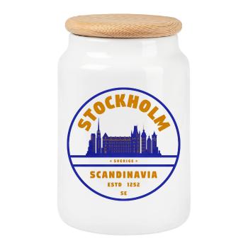 Timbre Stockholm Skyline Suède - Boîte à biscuits avec couvercle en bois - blanc - Devant