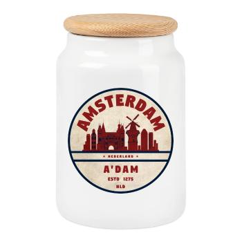 Emblème vintage Amsterdam Skyline - Boîte à biscuits avec couvercle en bois - blanc - Devant