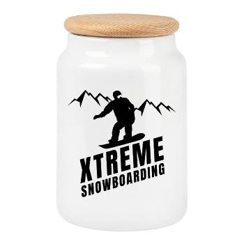 Skifahren, Snowboarden, Skifahren, Wintersport - Keksdose mit Holzdeckel - Weiß - Vorne