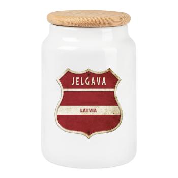 Jelgava Lettland Wappen Flaggen Design - Keksdose mit Holzdeckel - Weiß - Vorne