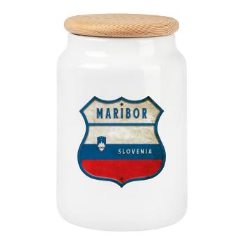 Maribor Slowenien Flaggen Wappen Design - Keksdose mit Holzdeckel - Weiß - Vorne