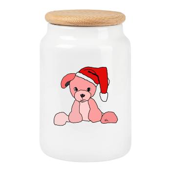 Christmas Dog christmas dog - Cookie Jar with Wooden Lid - white - Front