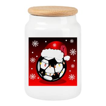 Weihnachten Fußballgeschenke - Keksdose mit Holzdeckel - Weiß - Vorne