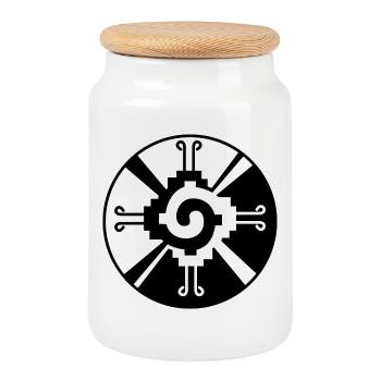 Galactic Butterfly Hunab Ku - aztec symbol - Cookie Jar with Wooden Lid - white - Front