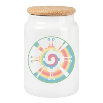 Galactic Butterfly Hunab Ku - aztec symbol - Cookie Jar with Wooden Lid - white - Front