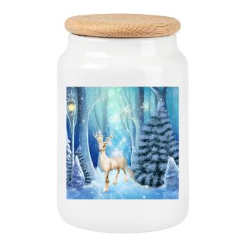 Merveilleux rennes fantastiques dans un paysage hivernal - Boîte à biscuits avec couvercle en bois - blanc - Devant