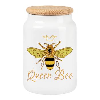Queen Bee Queen Crown golden yellow - Cookie Jar with Wooden Lid - white - Front