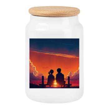 Lovers - Cookie Jar with Wooden Lid - white - Front