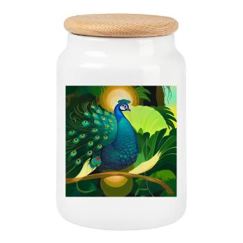Pfau - Keksdose mit Holzdeckel - Weiß - Vorne