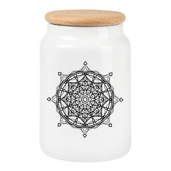 Mandala - Boîte à biscuits avec couvercle en bois - blanc - Devant
