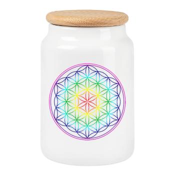FLEUR DE VIE ARC EN CIEL - Boîte à biscuits avec couvercle en bois - blanc - Devant