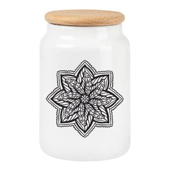 Mandala - Boîte à biscuits avec couvercle en bois - blanc - Devant