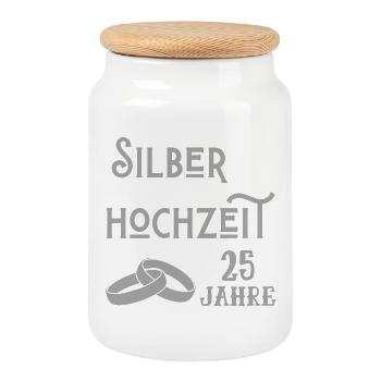 Silberhochzeit 25 Jahre verheiratet silber Ringe - Keksdose mit Holzdeckel - Weiß - Vorne
