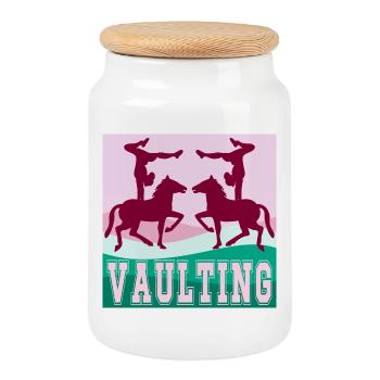 PFERD - Voltigiersport Pferdesport - Keksdose mit Holzdeckel - Weiß - Vorne