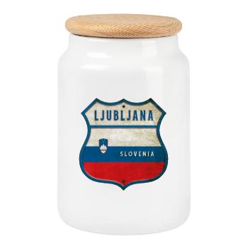 Ljubljana Slowenien Flaggen Wappen Design - Keksdose mit Holzdeckel - Weiß - Vorne