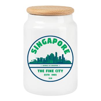 Singapore Skyline Emblem - Keksdose mit Holzdeckel - Weiß - Vorne