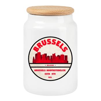 Brüssel Skyline Emblem - Keksdose mit Holzdeckel - Weiß - Vorne