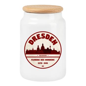 Dresden Rundstempel Florenz Nordens - Keksdose mit Holzdeckel - Weiß - Vorne