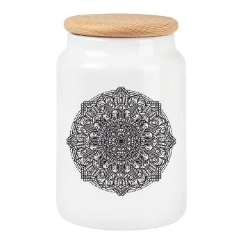 Mandala - Boîte à biscuits avec couvercle en bois - blanc - Devant