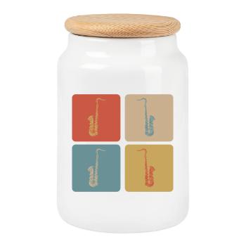Saxophone Design - Keksdose mit Holzdeckel - Weiß - Vorne