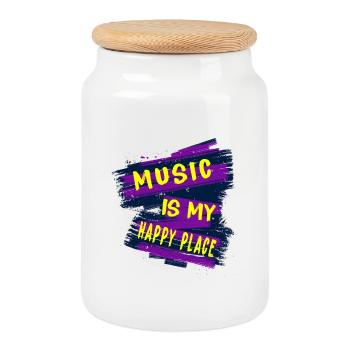 Music is my happy place - Cookie Jar with Wooden Lid - white - Front