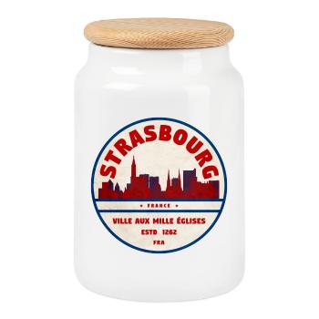 Strasbourg Retro City Badge Skyline - Cookie Jar with Wooden Lid - white - Front