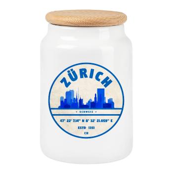 Zampon Bleu Zurich Skyline - Boîte à biscuits avec couvercle en bois - blanc - Devant