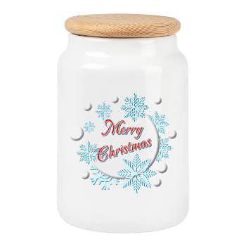 Frohe Weihnachten - Feliz Navidad - Schnee - Keksdose mit Holzdeckel - Weiß - Vorne