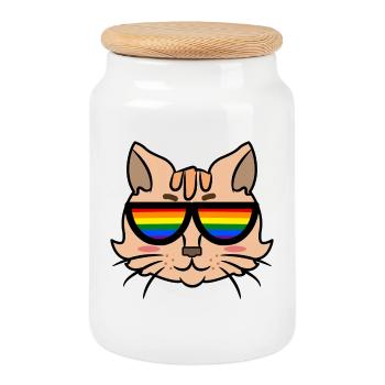 Cool Cat LGBT Lesbienne Égalité Homo - Boîte à biscuits avec couvercle en bois - blanc - Devant