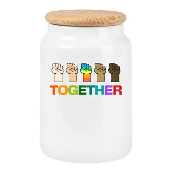 gay human rights lgbt saying rainbow - Cookie Jar with Wooden Lid - white - Front