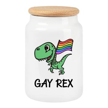 Dinosaur Rainbow Flag Lgbt Slogan Bisexual - Cookie Jar with Wooden Lid - white - Front