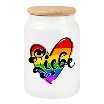 Lgbt Rainbow Heart Bisexual Love Saying Pride - Cookie Jar with Wooden Lid - white - Front