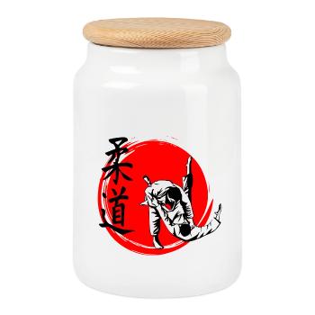Judo - Boîte à biscuits avec couvercle en bois - blanc - Devant