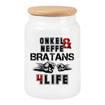 Onkel und Neffe Bratans fürs Leben Geschenk - Keksdose mit Holzdeckel - Weiß - Vorne