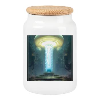 Music in the future, piano - Cookie Jar with Wooden Lid - white - Front