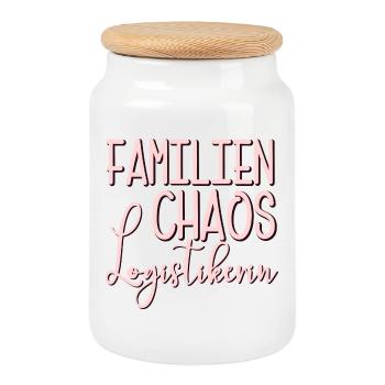 Familien Chaos Logistikerin - MAMA - OMA - Keksdose mit Holzdeckel - Weiß - Vorne