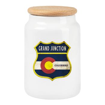 Grand Junction Colorado coat of arms design - Cookie Jar with Wooden Lid - white - Front