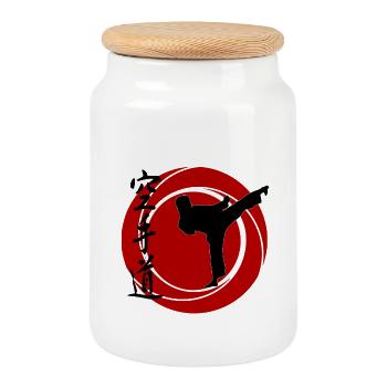 karate - Cookie Jar with Wooden Lid - white - Front