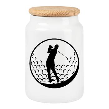 Achtzehn Löcher Golf - Keksdose mit Holzdeckel - Weiß - Vorne