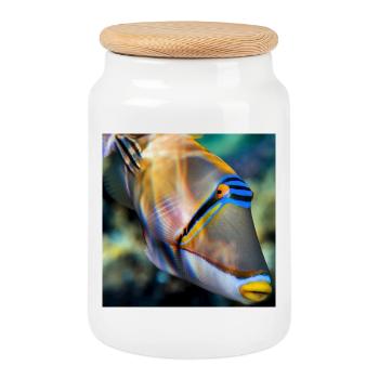 Picassopusherfish portrait wildlife - Cookie Jar with Wooden Lid - white - Front