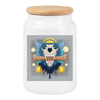 Hellhound Skull - Loup crâne & os cookie - Poster - Boîte à biscuits avec couvercle en bois - blanc - Devant