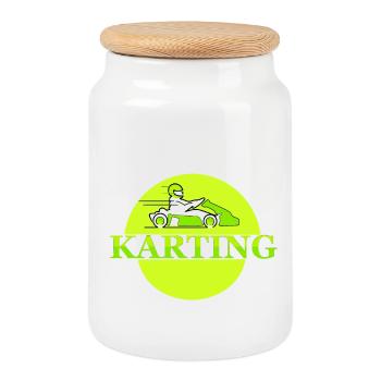 Karting - Cookie Jar with Wooden Lid - white - Front