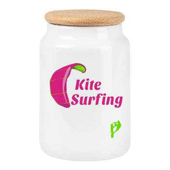 Kite surfing - Cookie Jar with Wooden Lid - white - Front